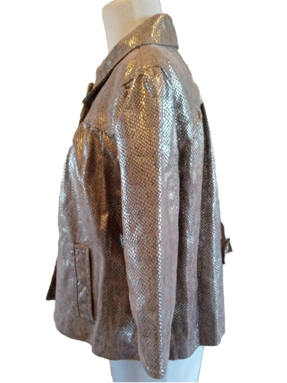 Gold Snakeskin Embossed Suede Cropped Jacket by Live A Little-Disco Y2K Sz L - Picture 5 of 10